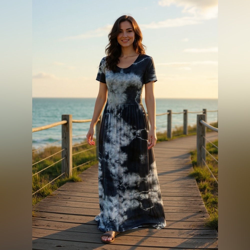 🆕 Tie-Dye Soft Stretch Maxi Dress for Tall Women | Hidden Pockets | Micromodal
